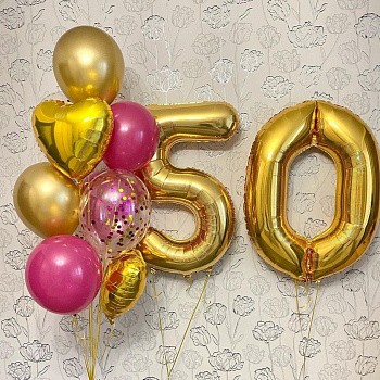 Букет в золотом и розовом цвете на 50 лет