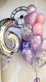 Шарики девочке на 6 лет в сиренево-розовых цветах