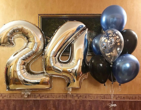 Сет с серебряными цифрами 24, синими и черными шарами