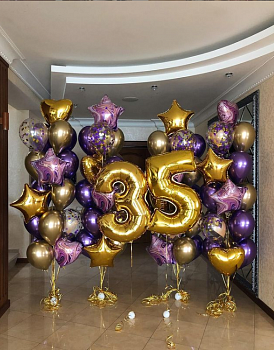 Готовое решение на 35 лет в золотом и фиолетовом цвете