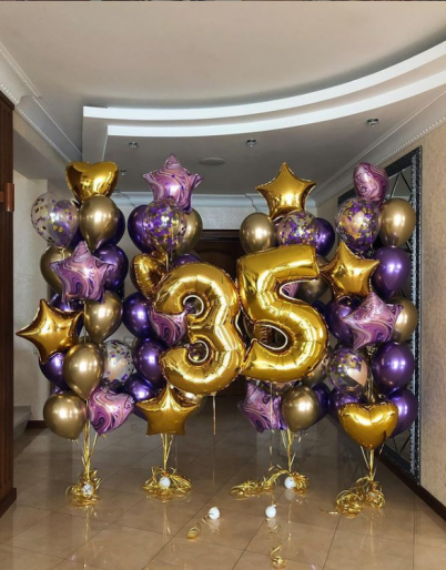 Готовое решение на 35 лет в золотом и фиолетовом цвете
