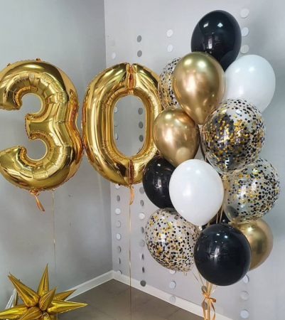 Сет из шаров с золотой цифрой 30