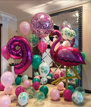 Композиция девочке на 9 лет с Розовым Фламинго