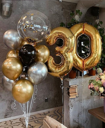 Гелиевые шары в золоте на 30 лет