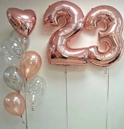 Шарики на 23 года розовое золото