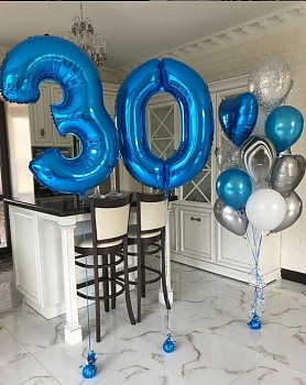 Сет из шаров в синем цвете на 30 лет