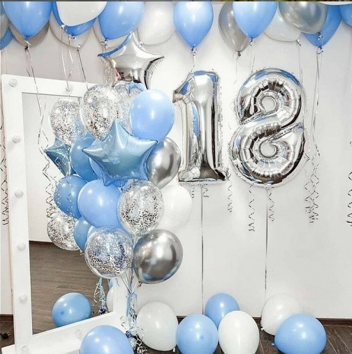 Готовое решение в серебряном и голубом цвете на 18 лет