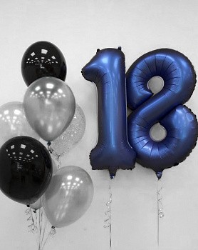 Гелиевые шары парню на 18 лет в синем и черном цвете