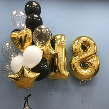 Воздушные шары на 18 лет золотого, черного и белого цвета