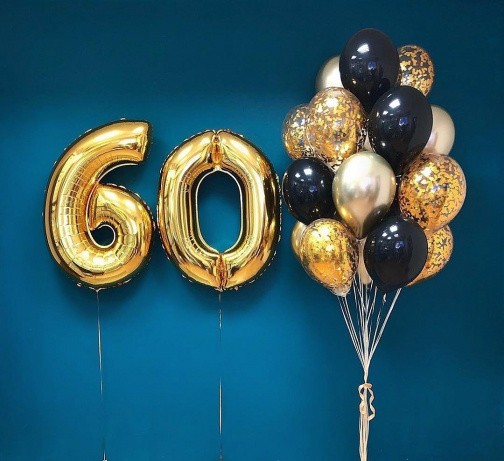 Сет из шаров в золотом и черном цвете на 60 лет