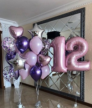 Композиция в розовом и фиолетовом цвете на 12 лет