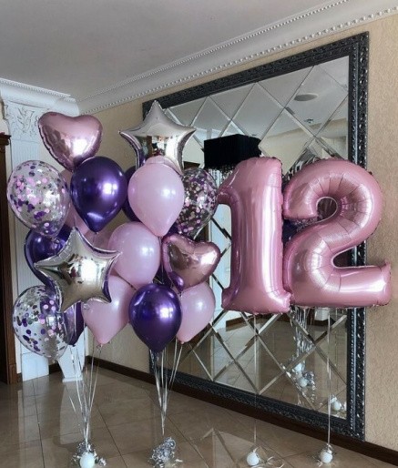 Композиция в розовом и фиолетовом цвете на 12 лет