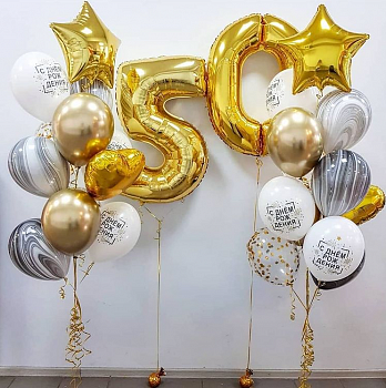 Композиция в золотом и белом цвете на 50 лет