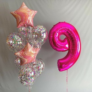 Букет девочке на 9 лет с цифрой фуксия