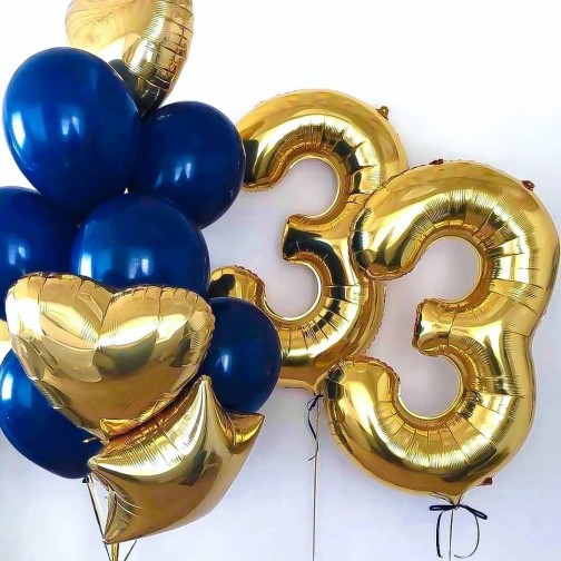 Композиция на 33 года в золотом и синем цвете