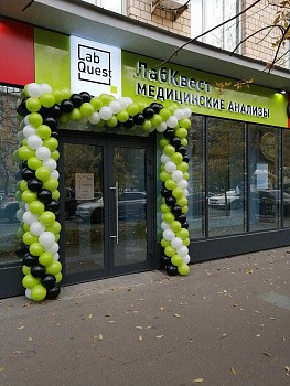 Арка из шаров в зеленом, белом и черном цвете