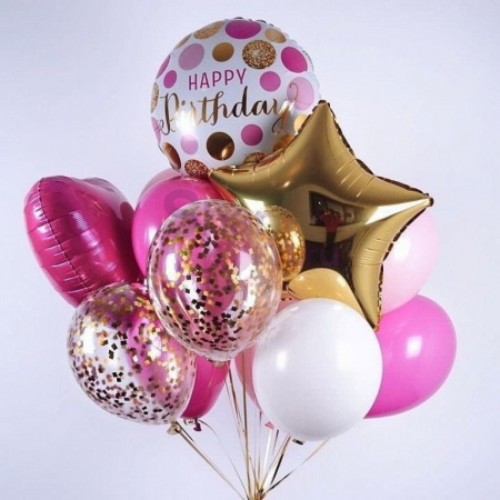 Фонтан из воздушных шаров Happy Birthday для девушки