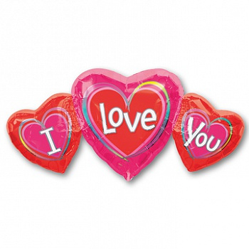 Фольгированный шар Три сердца  I Love You
