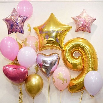 Композиция в золотом и розовом цвете на 9 лет