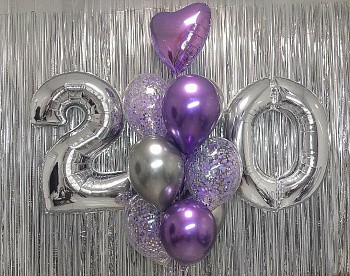 Композиция в серебряном и фиолетовом цвете на 20 лет